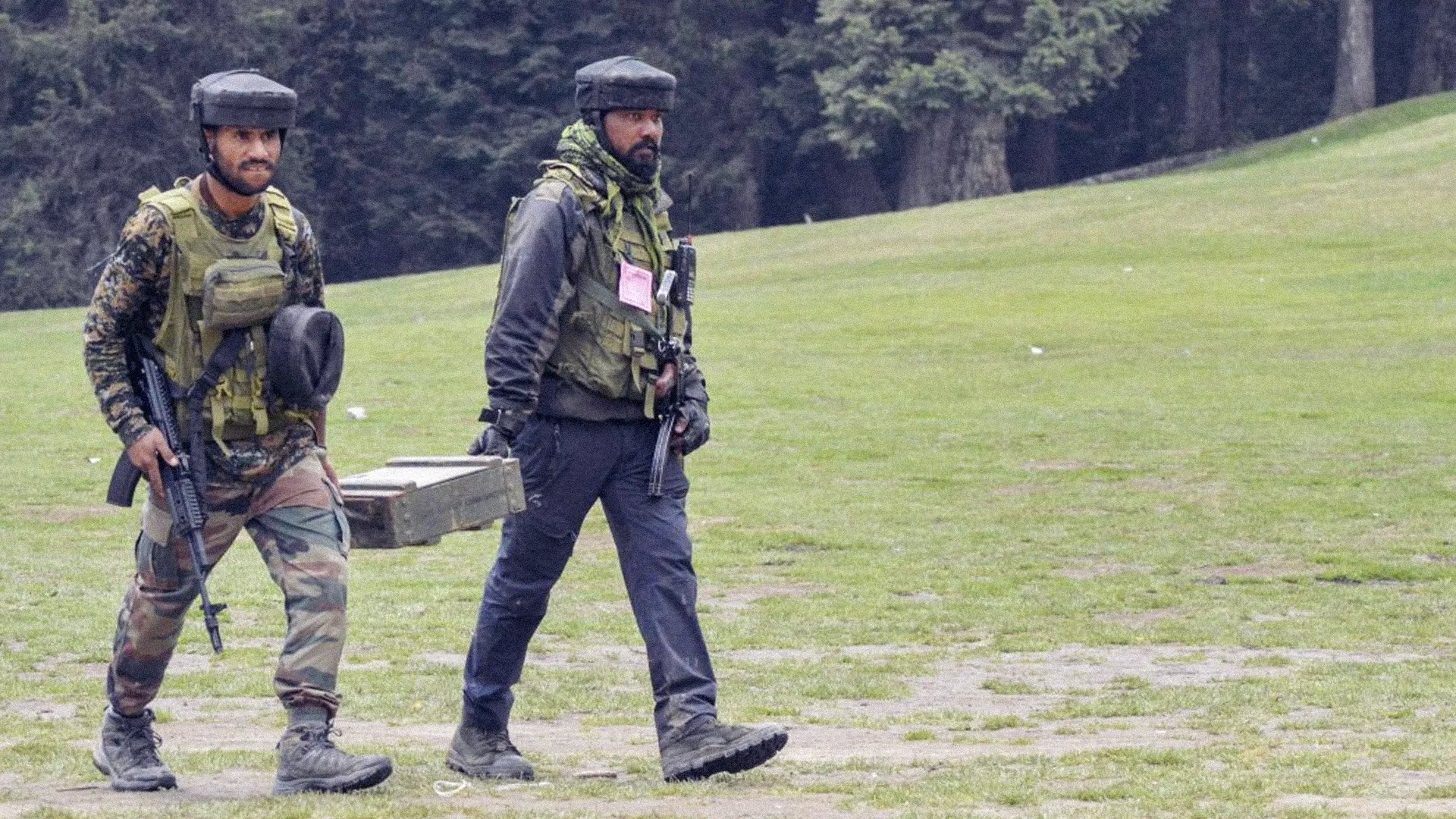 Security personnel at the site of the Pahalgam attack. Photo: Press Trust of India