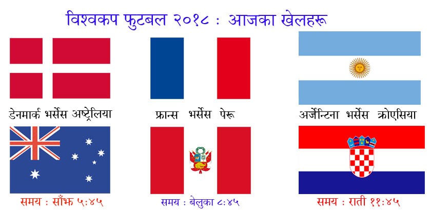 विश्वकप फुटबलमा अाज हुने तीन खेलहरू