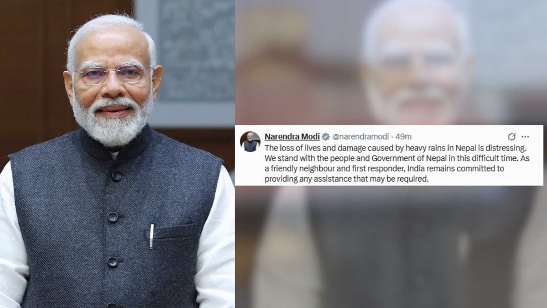 प्रधानमन्त्री मोदीद्वारा वर्षा पीडितप्रति समवेदना, नेपाललाई सहयोग गर्न भारत तयार