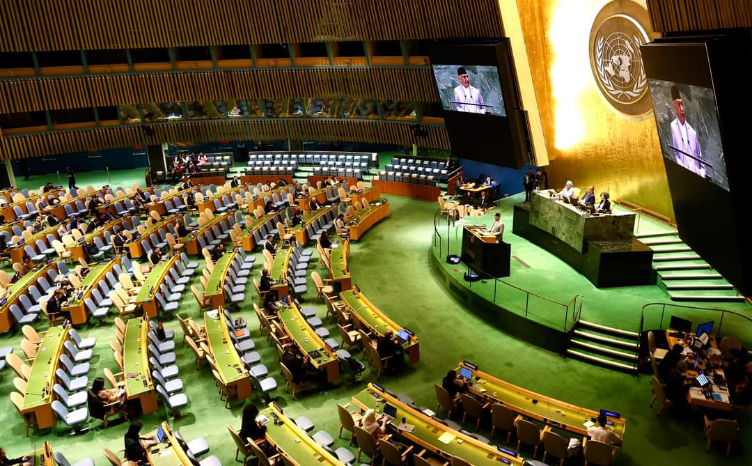 Nepal PM KP Sharma Oli Addresses Near-Empty UN General Assembly Hall