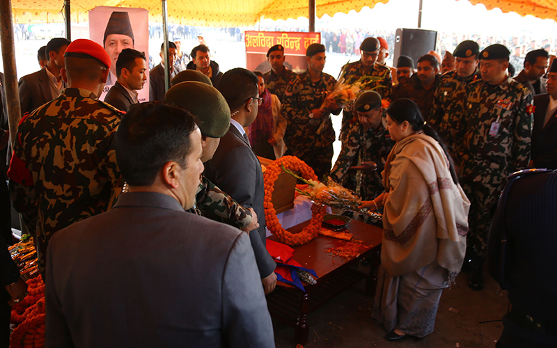 हेलिकोप्टर दुर्घटनाका मृतकलाई टुँडिखेलमा श्रद्धाञ्जलि (फोटो फिचर)