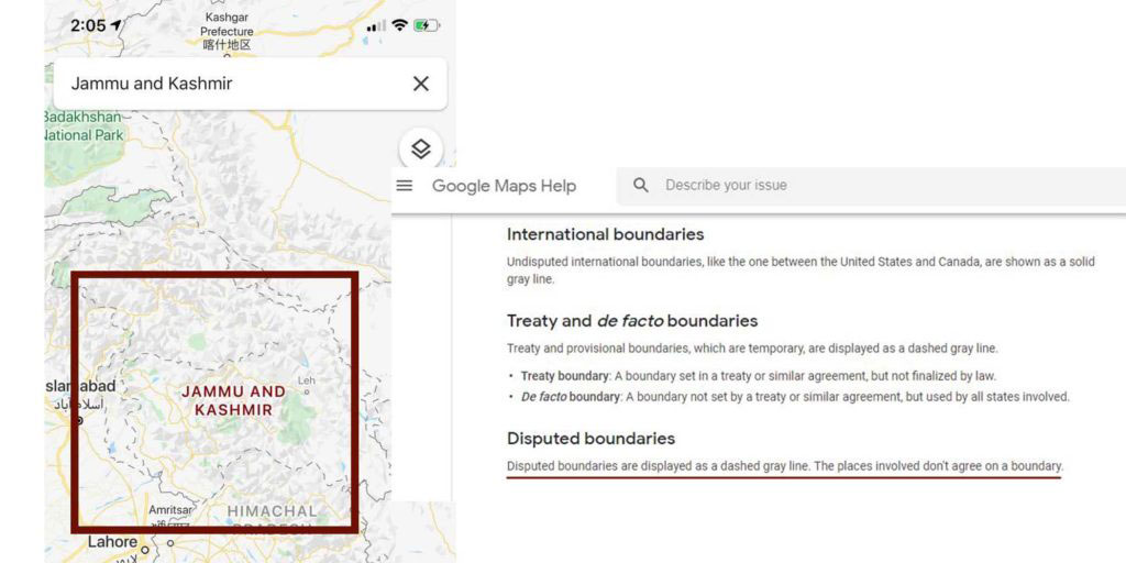 के गुगल म्यापमा जम्मू-कश्मीरबाट नियंत्रण रेखा हटाइएकाे हाे?